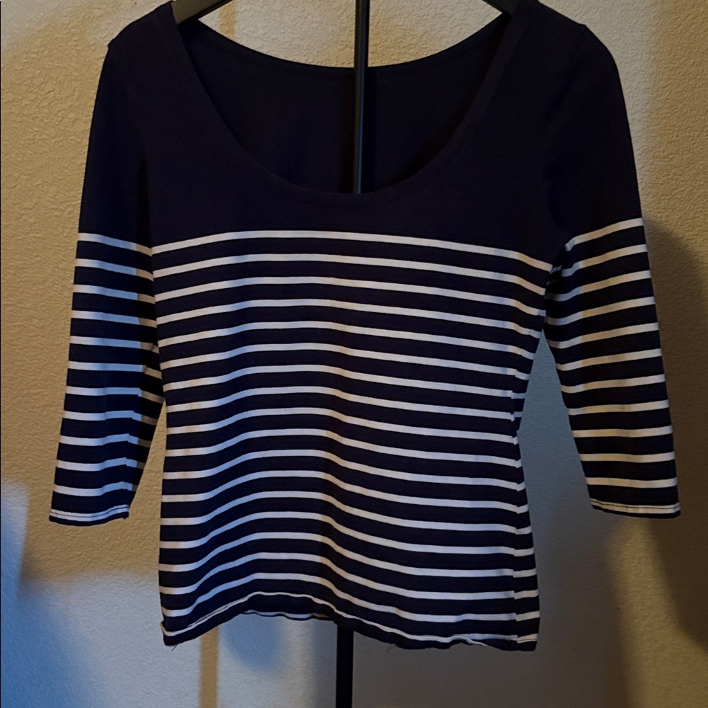 Navy and White Striped Women's Top